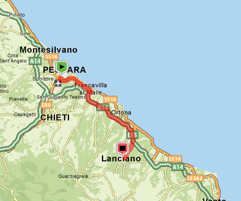 Mappa del percorso dall'autostrada A14